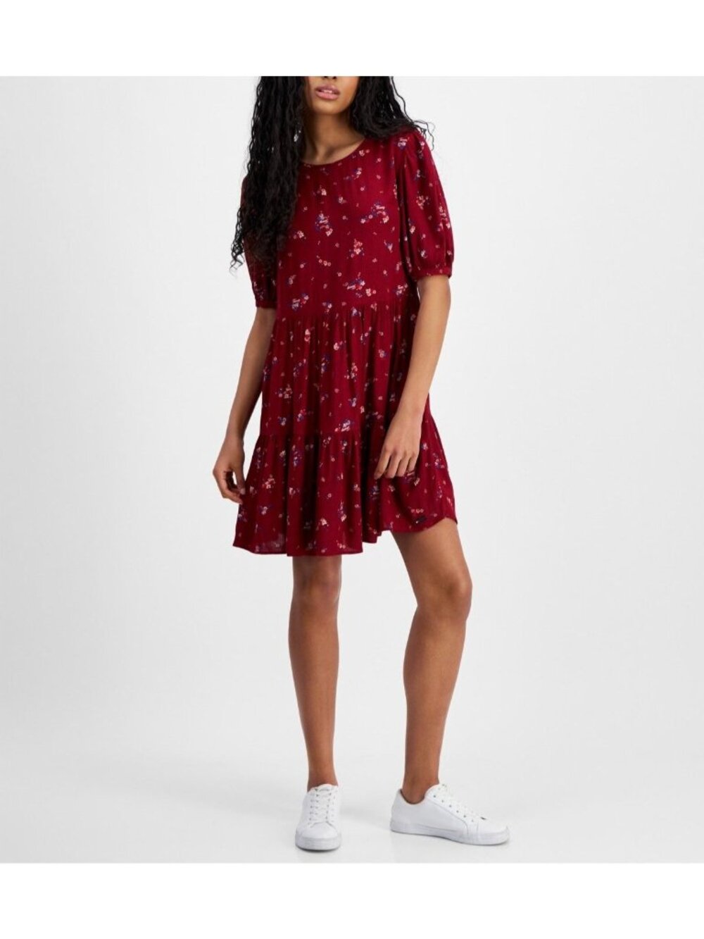 Tommy Jeans Womens Mountain Floral Print Tiered A-Line Dress Red Size XXS NWT